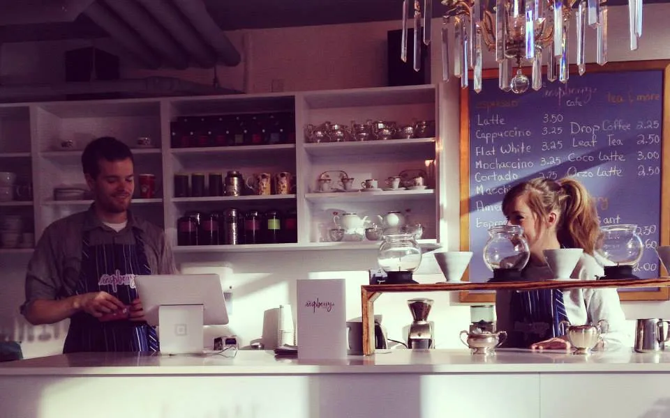 Behind the counter at the Raspberry Cafe